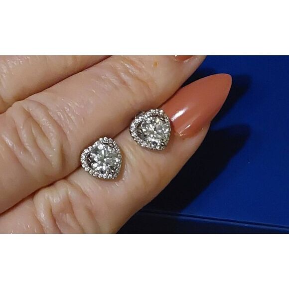 CERTIFIED~2 Carat Genuine Moissanite Halo Heart Stud Earrings~VALENTINE SALE - Picture 3 of 6
